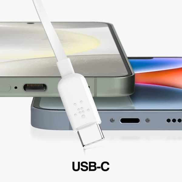 USB C Hörlurar Mikrofonknappar Hands-Free Kit Silikon Platt 1,2 m Belkin Vit