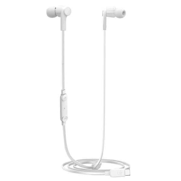 USB C Hörlurar Mikrofonknappar Hands-Free Kit Silikon Platt 1,2 m Belkin Vit
