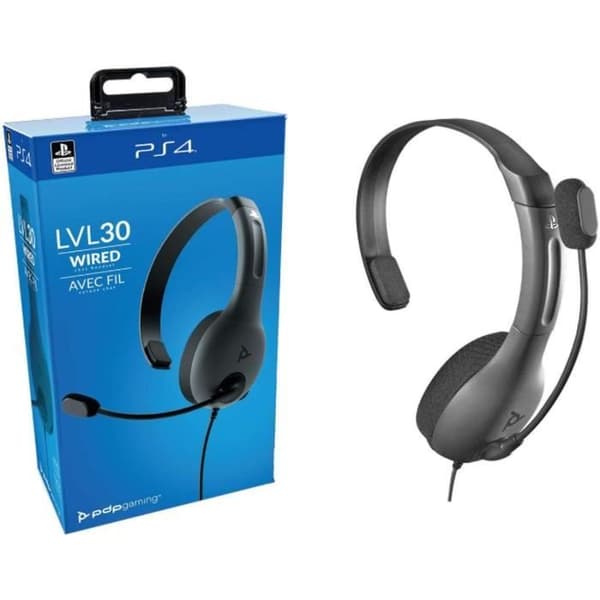 PDP LVL30 Grey Cat Headset för PS4 - Stereo Headset med flexibla mikrofon - Officiellt licensierad