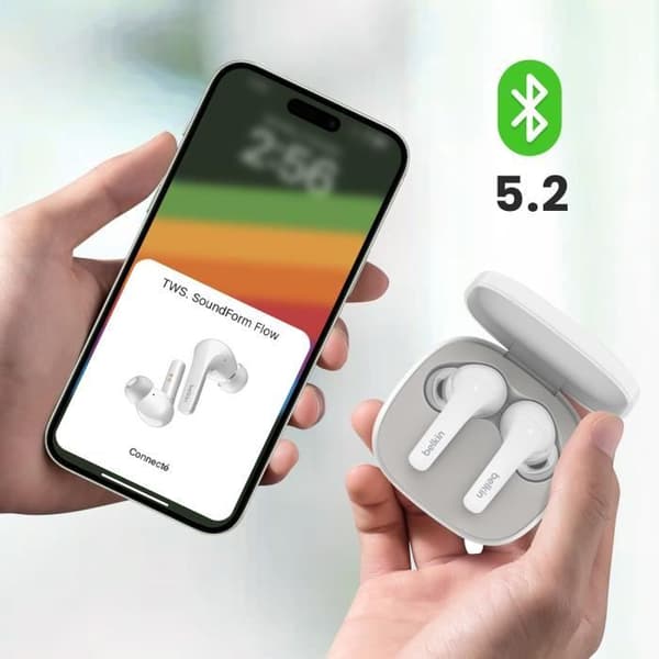 Trådlösa hörlurar Mikrofon Anti-brus ANC-fodral Batteritid 31 timmar Belkin White