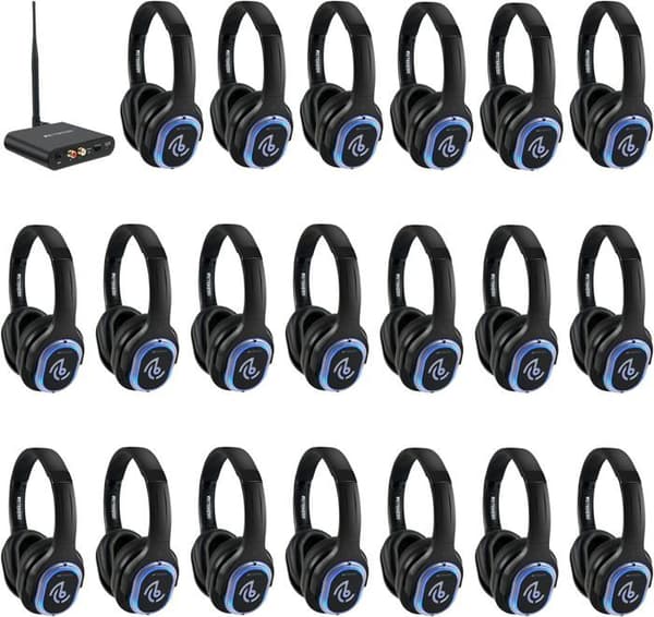 Reteness TA004 Silent Disco Starter Kit, Trådlösa hörlurar för TV, 3 kanaler, 200M, 20 headset, Disco hörlurar för fester