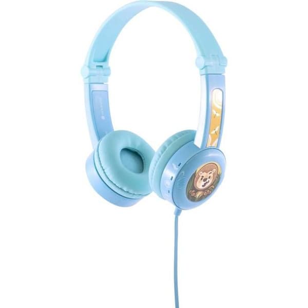 Säkra trådbundna hörlurar för barn Buddyphones TRAVEL Blue