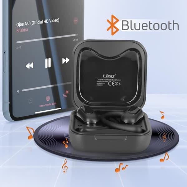 Bluetooth-hörlurar Öppen design Touch Control med fodral ingår LinQ Black
