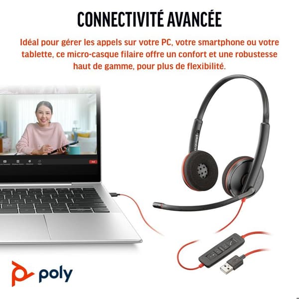 Headsetmikrofon - trådbunden - USB-C - HP Inc. - Poly Blackwire 3220 - Blackwire 3200-serien - headsetmikrofon - on-ear - trådbunden - USB
