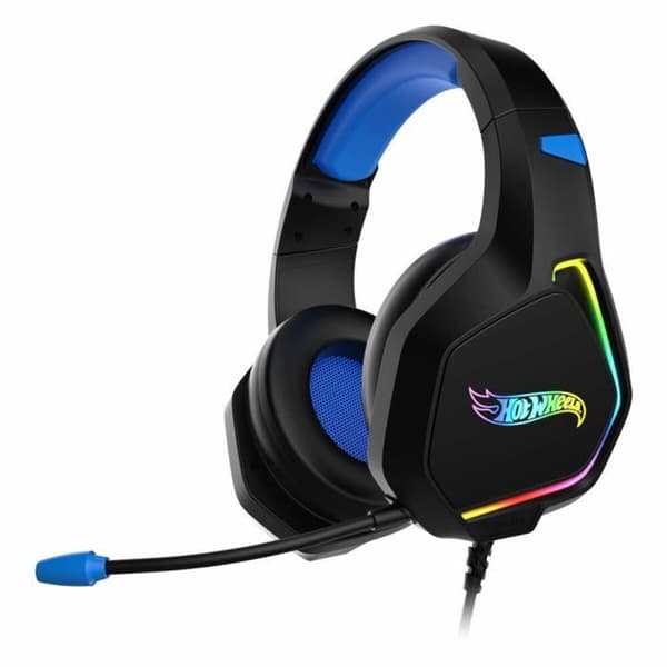 Hörlurar med Mikrofon - Krom - HotWheels - Svart - USB - LED RGB