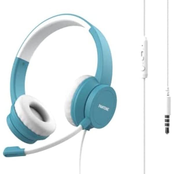 Hörlurar med ljusblå mikrofon - PANTONE - PT-WDH002GY2220 - Uttag - Kabel - Volymjustering