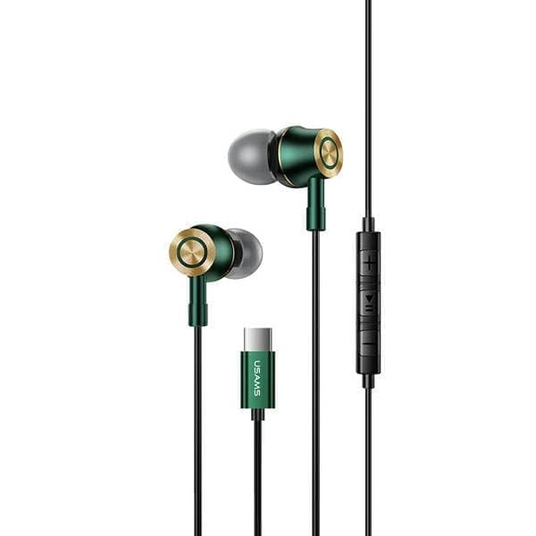 USAMS EP-43 metalliset stereokuulokkeet USB-C tummanvihreä/tummanvihreä HSEP4302