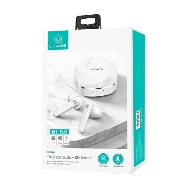 USAMS Bluetooth 5.0 TWS SD -sarjan langattomat kuulokkeet valkoinen/valkoinen BHUSD01