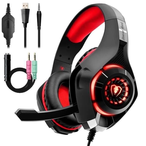 POPSPO PS4 Gaming Headset - Kabelanslutet - Röd - LED brusreducerande mikrofon