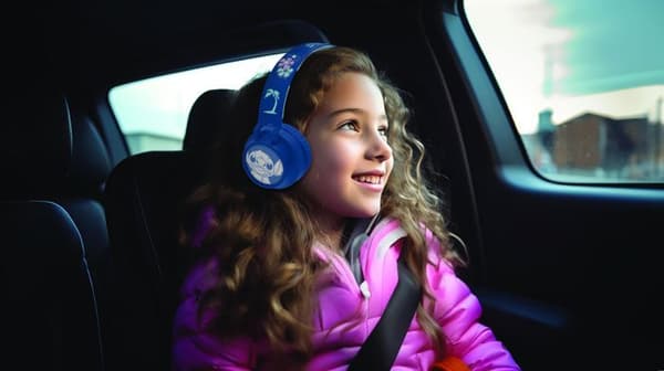 Vikbara Bluetooth® och trådbundna lätta hörlurar med 3D-design från Stitch-universum med volymbegränsning