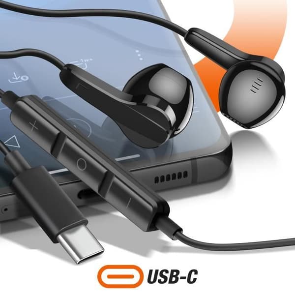 Magnetiska USB C hörlurar med mikrofon och LinQ kontrollknappar Svarta