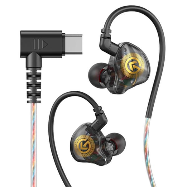 USB-C hodetelefonskjerm med kabel, mikrofon, DAC Dynamic Bass Black