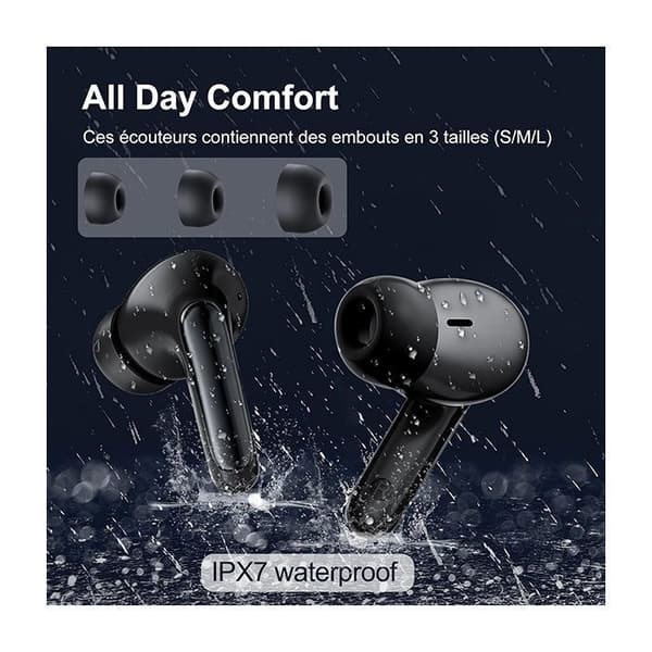 Casque Blackview Airbuds 8, Trådlösa Bluetooth-hörlurar, Autonomi 30h, IPX7 vattentåliga, Touchkontroll - Svart