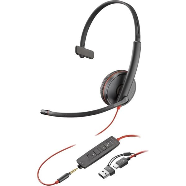 HP Poly Blackwire 3215 Monaural USB-C-headset +3,5 mm kontakt +USB-C/A-adapter
