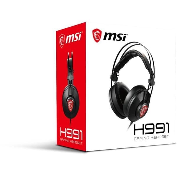 MSI H991 Micro Gaming Headset - Kabelanslutet, självjusterande pannband i metall, öronkuddar i skum, 40 mm drivers