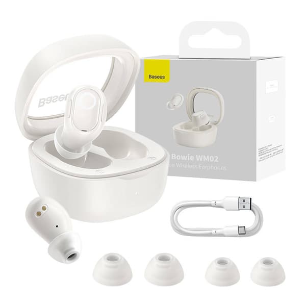 Trådlösa hörlurar Baseus Bowie WM02 TWS, Bluetooth 5.0 (vit)
