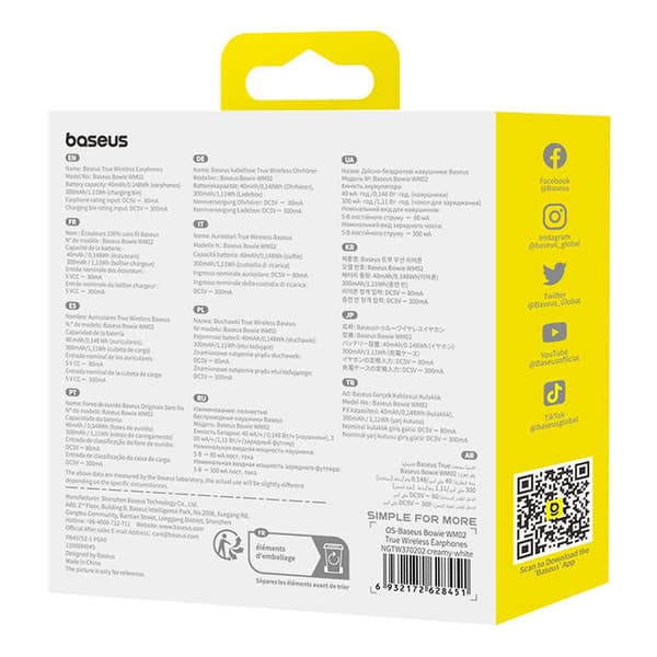 Trådlösa hörlurar Baseus Bowie WM02 TWS, Bluetooth 5.0 (vit) OS