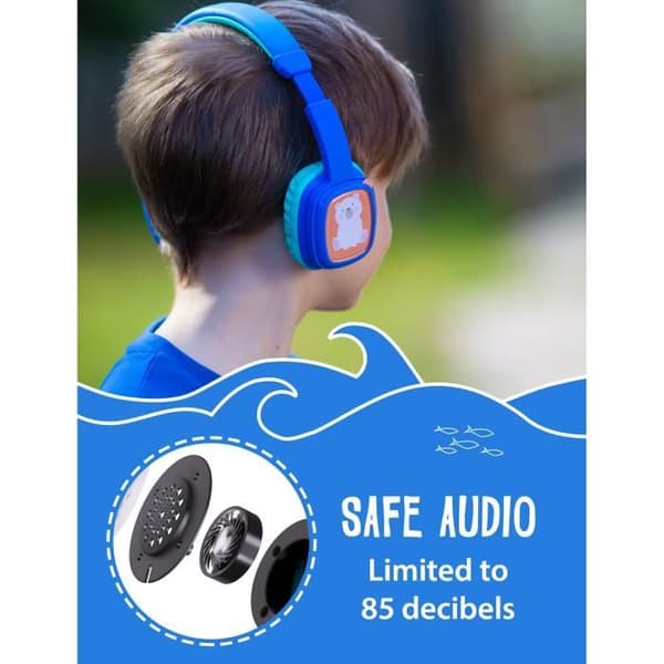 Planet Buddies barnhörlurar - Volym begränsad till 85dB - 40 mm högtalare - Bekväma och hopfällbara - Blå