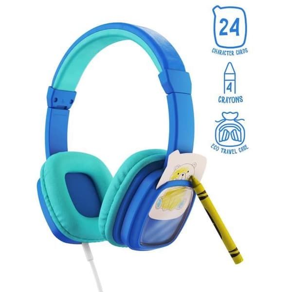 Planet Buddies barnhörlurar - Volym begränsad till 85dB - 40 mm högtalare - Bekväma och hopfällbara - Blå