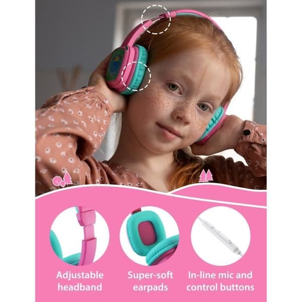 Planet Buddies barnhörlurar - Rosa - Volymbegränsande - Vikbara hörlurar - Hög ljudkvalitet