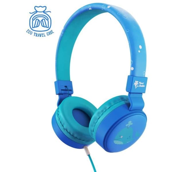 Planet Buddies barnhörlurar - Whale Blue - Begränsad volym - Hög ljudkvalitet - Lätt och hopfällbar