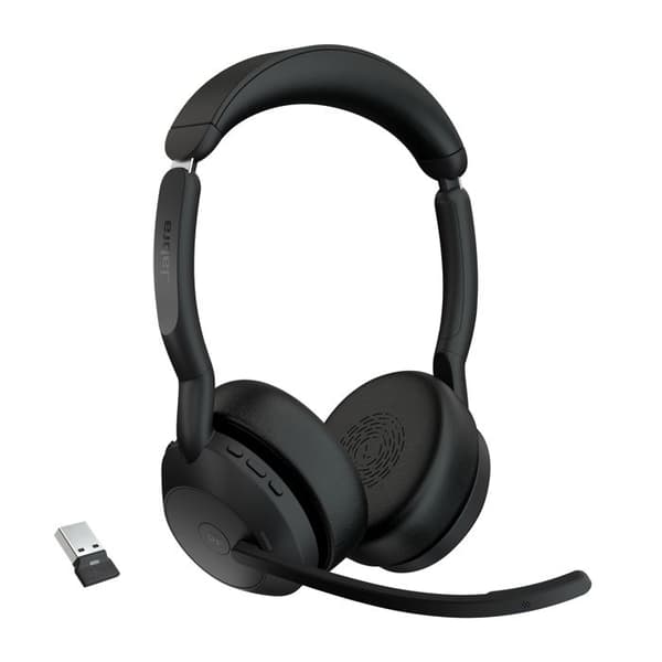 Jabra Evolve2 55 MS Stereo - Headset - on-ear - Bluetooth - trådlöst - aktiv brusreducering - USB-A - svart -