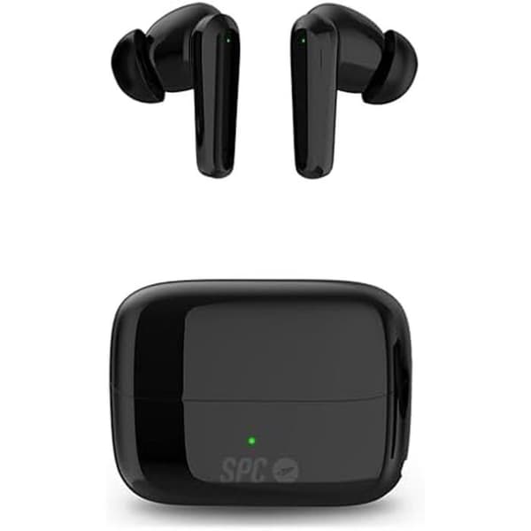 SPC Ether 2 Pro – Svarta trådlösa hörlurar med aktiv brusreducering, 6 timmars batteritid + 20 timmar i laddningsfodral,