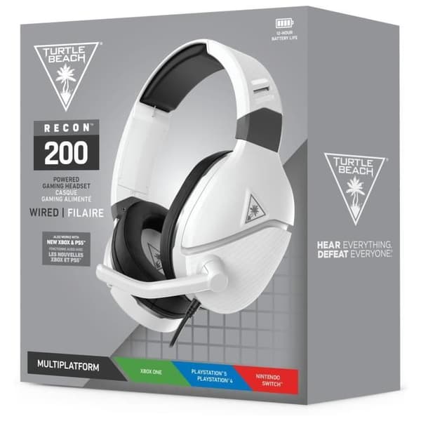 TURTLE BEACH Recon 200 Gaming Headset för PS4/PS5 - Vit - Förstärkt ljud med förstärkt bas