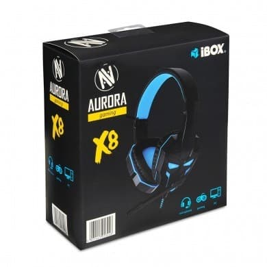 iBox X8 Headset Kablet Hovedbånd Gaming Sort, Blå