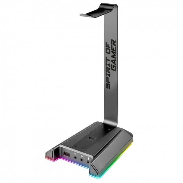 Spirit Of Gamer, Metal RGB Gaming Headset Stand, Virtual 7.1 Sound, Non-Slip Base, 2 USB-portar, Desktop Audio Hörlursstöd