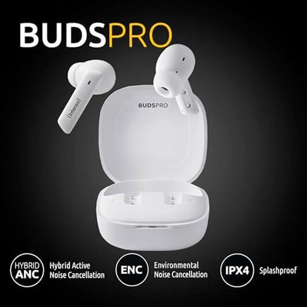 Trådlösa hörlurar - INTENSO - Buds Pro T512HAE - Hybrid ANC - ENC - Bluetooth 5.3 - 35h Batteritid