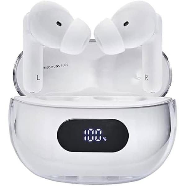 Intenso Buds Plus TWS T312AE trådlösa hörsnäckor med aktiv brusreducering, ENC, Bluetooth och upp till 25 timmars speltid