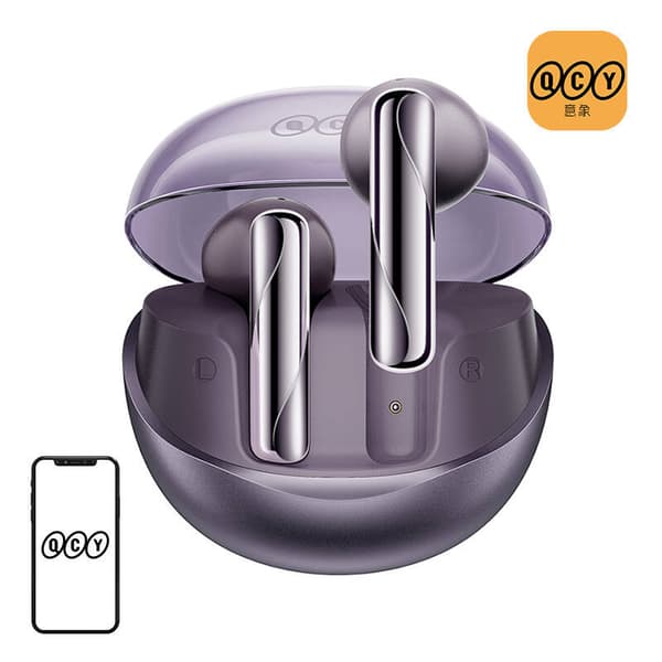 TWS QCY AilyBuds Clear T32-hodetelefoner (lilla)