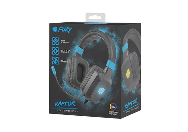 FURY NFU-1584 hörlurar/headset Kabelanslutet huvudband Gaming Svart, Blå