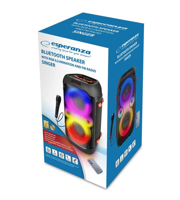Esperanza EP156 BT FM LED RGB KARAOKE Högtalare Svart 20W