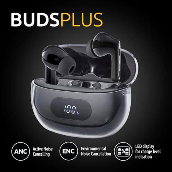 Intenso Buds Plus TWS T310AE trådlösa hörsnäckor med aktiv brusreducering, ENC, Bluetooth och upp till 25 timmars speltid