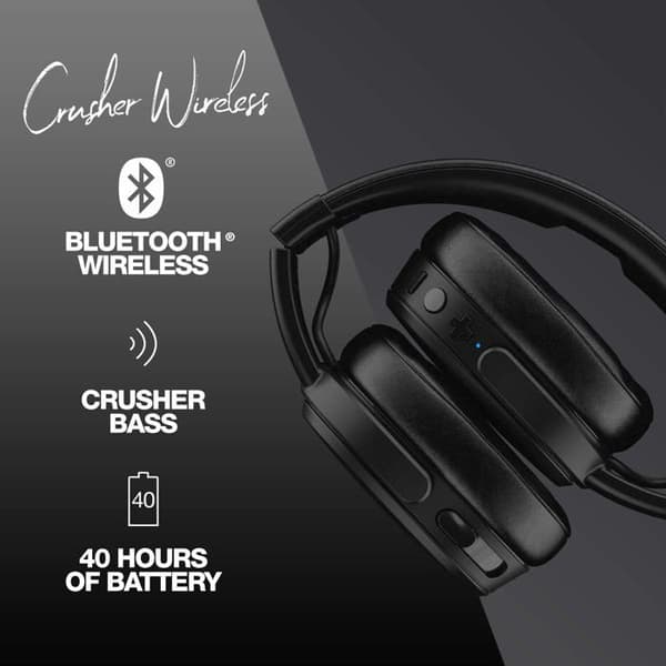 Bluetooth-hörlurar - SKULL CANDY - CRUSHER BT - Svart - Stereohaptiska basar - 4 timmars batteritid