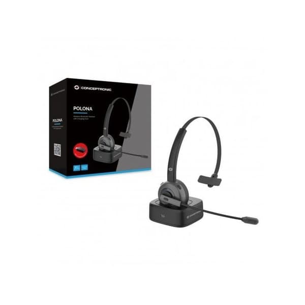 POLONA03BD TRÅDLÖST BLUETOOTH-HEADSET MED LADDNINGSBAS, CVC-BULSRÄMPNING SKU 120839007101 Brusreducerande mikrofon ger en