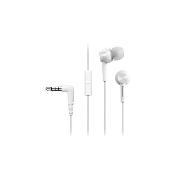 Panasonic In-ear hörlurar RP-TCM55E-W, Neodym-magnet, mikrofon, samtalsknapp, Ergo Fit-design, vit