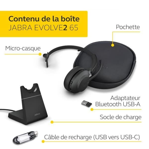 Hörlurar - JABRA - Evolve2 65 - Trådlös - In-ear - Brusreducering