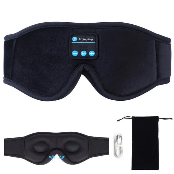 3D Memory Foam Sovemaske med Bluetooth-hovedtelefoner og timer | Luksus sovehovedtelefoner sort