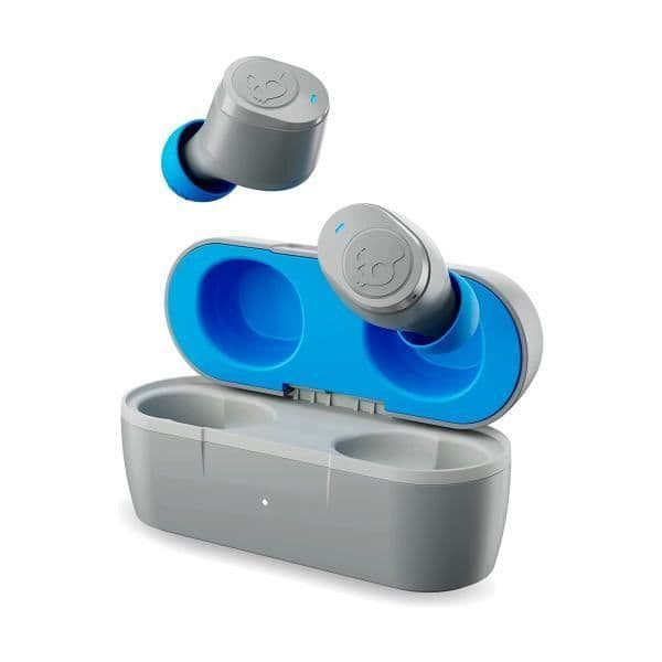 Skullcandy JIB TWS True Wireless InEar-hörlurar i ljusgråblå färg med IPX4-motstånd och inbyggd mikrofon, anslutning
