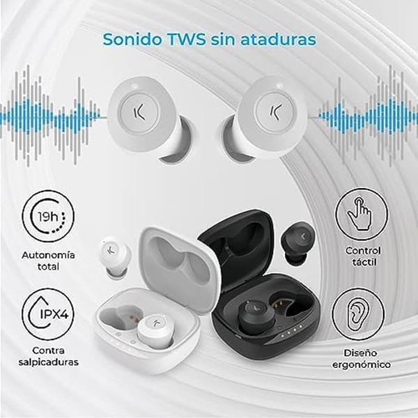KSIX Oblivion trådlöst Bluetooth-headset, HD-mikrofon för samtal, vattentät, röstassistenter, 19 timmars batteritid, sant