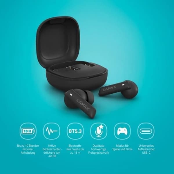 Lamax In-ear-hörlurar ANC Svart BT 5.3