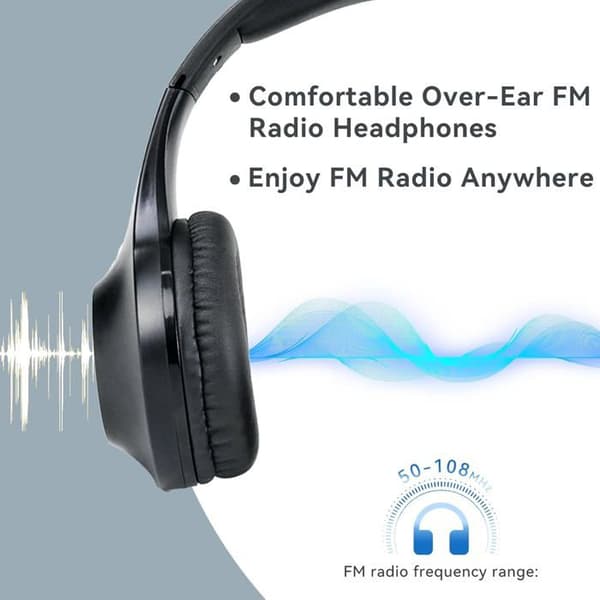 Retekess TR104P FM Radiohörlurar, Fällbara On-Ear, Stödjer AUX-ingång, Batteridriven för Examens, Sport