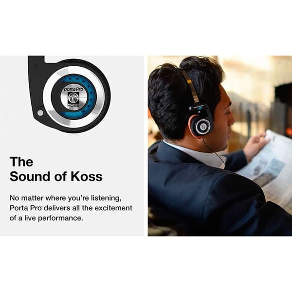 KOSS PORTA PRO-mikrofon Lättviktshörlurar på örat, headsetmikrofon, volymbegränsning svart-silver