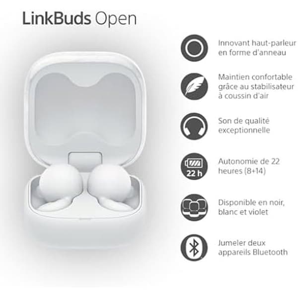 Öppna Hörlurar - SONY - LinkBuds Open - Trådlös Bluetooth - IPX4 - 22h Batteritid