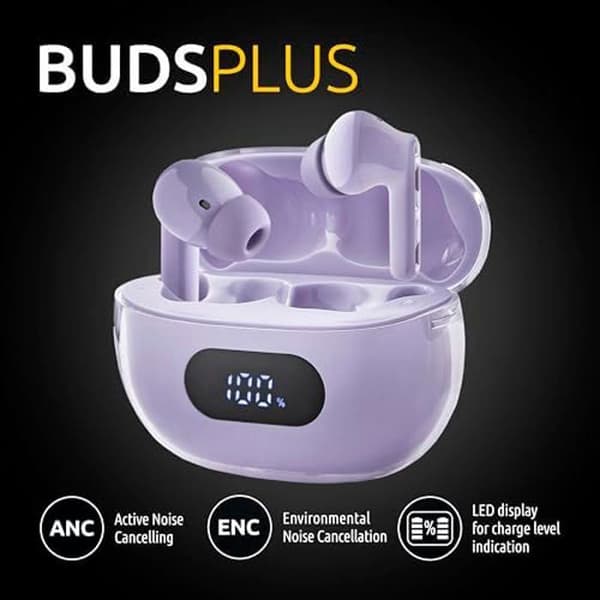 Intenso Buds Plus TWS T313AE trådlösa hörlurar med aktiv brusreducering, ENC, Bluetooth och upp till 25 timmars speltid