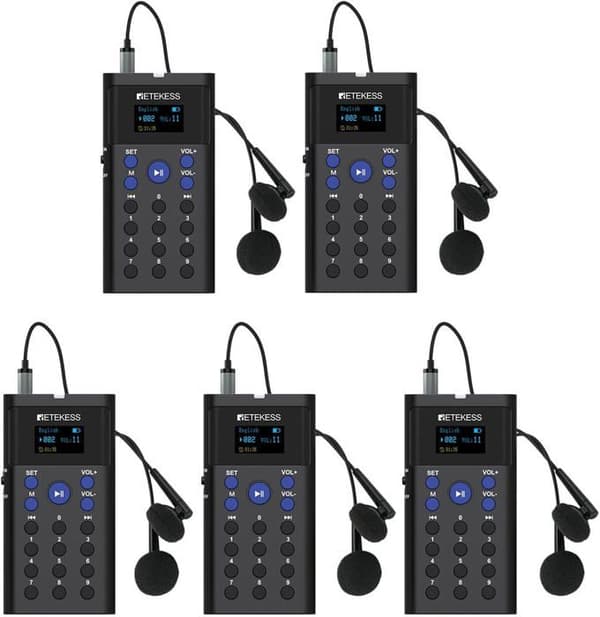 Retekess TT128 hörlurar, Audio Whisper tolkningsutrustning, automatisk förklaringsguideringssystem, 41 språk, för resor