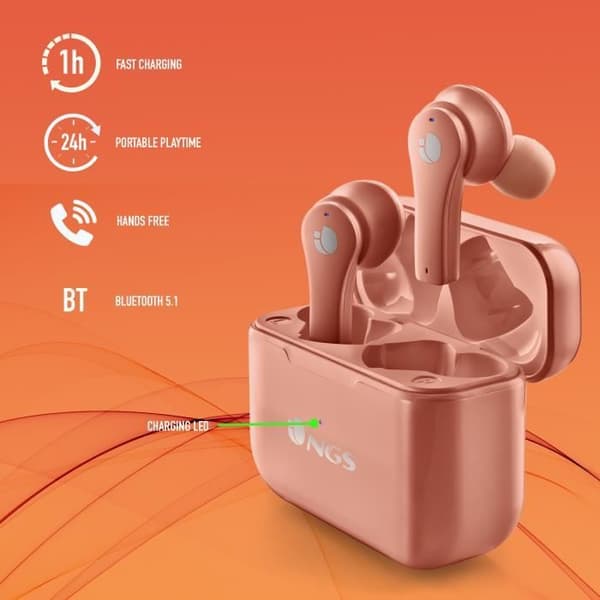 In-ear hörlurar - NGS - ARTICA BLOOM CORAL - Bluetooth 5.0 - Batteritid 24h - Touchkontroll